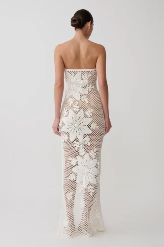 Mandie Hand Crochet Asymmetrical Maxi Dress – White