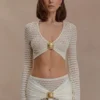 Mania Crochet Long Sleeve Cropped Top – Ivory