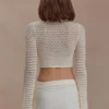 Mania Crochet Long Sleeve Cropped Top – Ivory