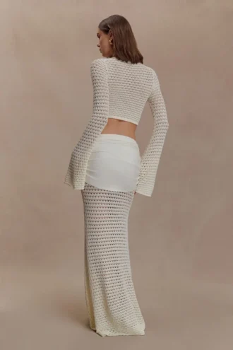 Mania Crochet Maxi Skirt With Hardware – Ivory Mania Crochet Maxi Skirt With Hardware – Ivory