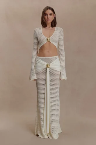 Mania Crochet Maxi Skirt With Hardware – Ivory Mania Crochet Maxi Skirt With Hardware – Ivory