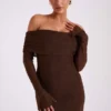 Marcel Off Shoulder Diamante Maxi Dress – Chocolate