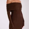 Marcel Off Shoulder Diamante Maxi Dress – Chocolate