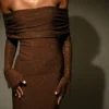 Marcel Off Shoulder Diamante Maxi Dress – Chocolate