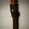 Marcel Off Shoulder Diamante Maxi Dress – Chocolate