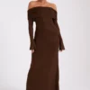 Marcel Off Shoulder Diamante Maxi Dress – Chocolate