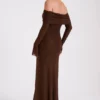Marcel Off Shoulder Diamante Maxi Dress – Chocolate
