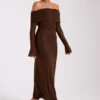 Marcel Off Shoulder Diamante Maxi Dress – Chocolate