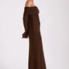 Marcel Off Shoulder Diamante Maxi Dress – Chocolate