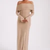 Marcel Off Shoulder Diamante Maxi Dress – Nude Marcel Off Shoulder Diamante Maxi Dress – Nude