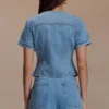 Marge Fitted Denim Short Sleeve Top – Classic Blue