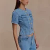 Marge Fitted Denim Short Sleeve Top – Classic Blue