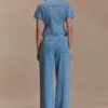Marge Fitted Denim Short Sleeve Top – Classic Blue
