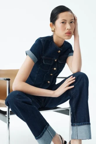 Marge Fitted Denim Short Sleeve Top – Indigo Blue