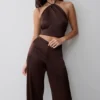 Mariana Halter Silk Blend Sleeveless Top – Dark Chocolate
