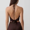 Mariana Halter Silk Blend Sleeveless Top – Dark Chocolate