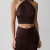 Mariana Halter Silk Blend Sleeveless Top – Dark Chocolate