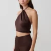 Mariana Halter Silk Blend Sleeveless Top – Dark Chocolate
