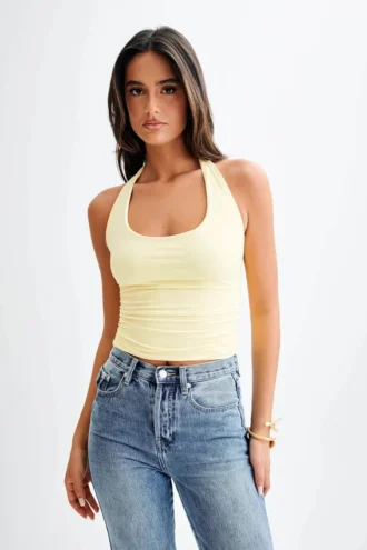 Marie Recycled Halter Top – Lemon Sherbet