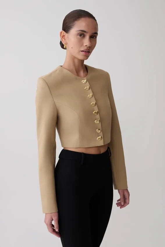 Marielle Button Up Cropped Jacket – Taupe Marielle Button Up Cropped Jacket – Taupe