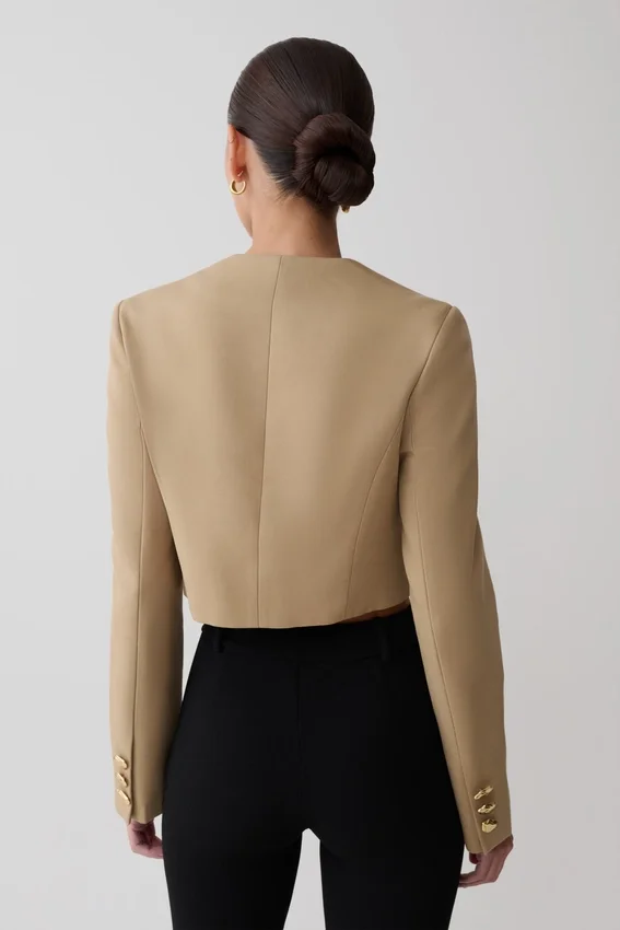 Marielle Button Up Cropped Jacket – Taupe Marielle Button Up Cropped Jacket – Taupe