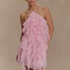 Marigold Ruffle Halter Mini Dress – Powder Pink Marigold Ruffle Halter Mini Dress – Powder Pink