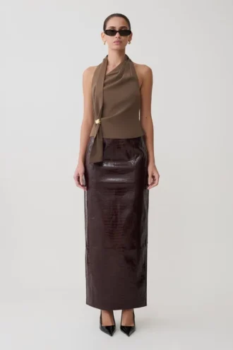 Marina Halter Top With Hardware – Cacao Brown