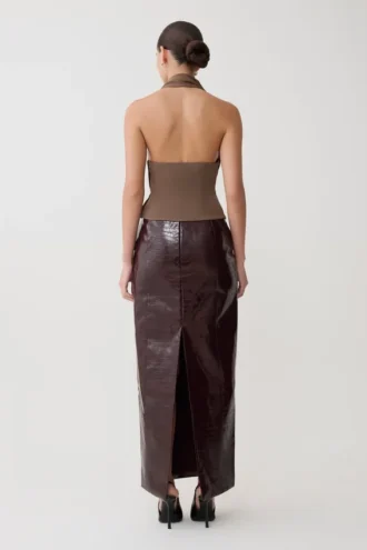 Marina Halter Top With Hardware – Cacao Brown