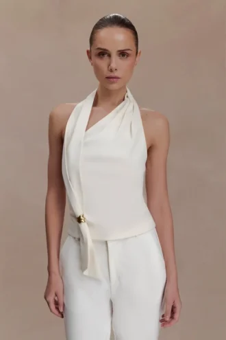 Marina Halter Top With Hardware – Ivory