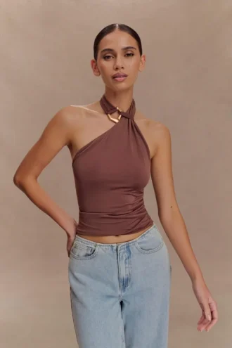 Mariposa Slinky Halter Top – Chocolate