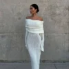 Marisol Off Shoulder Boucle Maxi Dress – Ivory