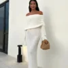 Marisol Off Shoulder Boucle Maxi Dress – Ivory