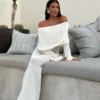 Marisol Off Shoulder Boucle Maxi Dress – Ivory