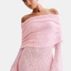 Marisol Off Shoulder Boucle Mini Dress – Baby Pink