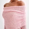 Marisol Off Shoulder Boucle Mini Dress – Baby Pink