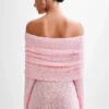 Marisol Off Shoulder Boucle Mini Dress – Baby Pink