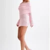 Marisol Off Shoulder Boucle Mini Dress – Baby Pink