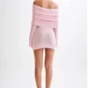 Marisol Off Shoulder Boucle Mini Dress – Baby Pink