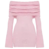 Marisol Off Shoulder Boucle Mini Dress – Baby Pink