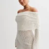 Marisol Off Shoulder Boucle Mini Dress – Ivory