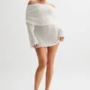 Marisol Off Shoulder Boucle Mini Dress – Ivory