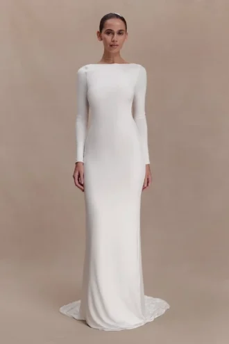 Marlene Slinky Low Back Maxi Dress – White