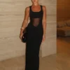 Marlon Crepe And Mesh Maxi Dress – Black