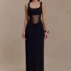 Marlon Crepe And Mesh Maxi Dress – Black
