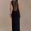 Marlon Crepe And Mesh Maxi Dress – Black