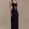 Marlon Crepe And Mesh Maxi Dress – Black