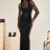 Marlon Crepe And Mesh Maxi Dress – Black