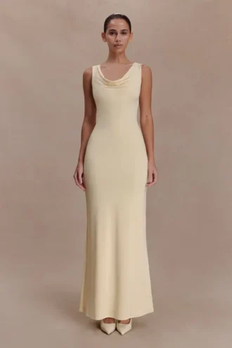 Marta Slinky Cowl Maxi Dress – Lemon