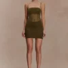 Maryk Mesh Mini Dress – Khaki