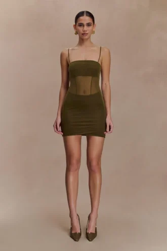 Maryk Mesh Mini Dress – Khaki